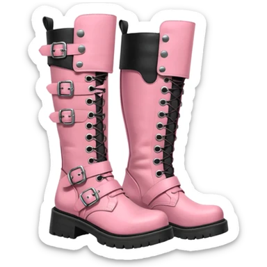 A pair of knee high pink boots, grunge, new rock style with buckles sticker