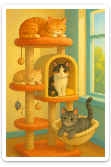 cats relaxing in a vertical playhouse sticker