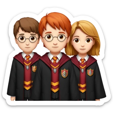 harry potter, ronald weasley and hermione granger in gryfinndor uniform sticker