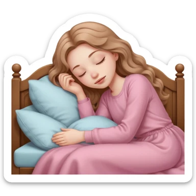 girl with pale skin and long wavy light brown hair in light pink clothes sleeping sticker