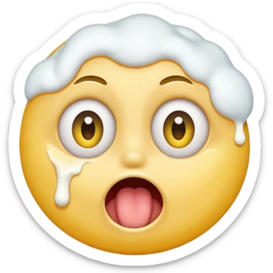 A yellow circle with eyes rolled back and mouth open, puking white foam sticker