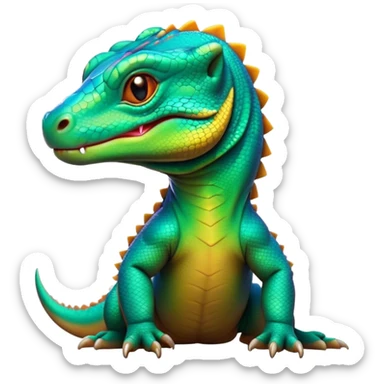 Cinematic Cute Komodo Dragon Lizard Portrait Emoji, Head tilted playfully and inquisitively, with a sleek, scaled form accented by vibrant hues and curious, sparkling eyes, Simplified yet irresistibly adorable features, highly detailed, glowing with a warm, lively glow, high shine, affectionate and spirited, stylized with a touch of exotic charm, bright and endearing, soft glowing outline, capturing the essence of a mischievous yet captivating lizard that seems poised to scurry out of the screen into your heart! sticker