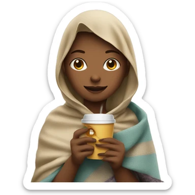 Girl with a blanket on a coffee in her hand and a cigarette in the other sticker