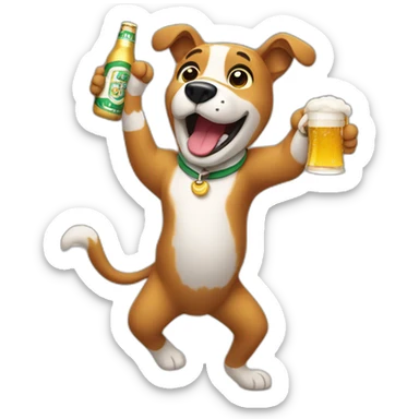 dancing dog with a beer sticker