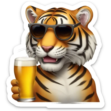 bengal tiger drinking a beer wearing sunglasses  sticker