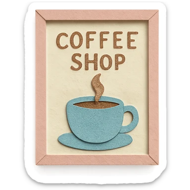 coffee shop wall art frame, soft pastel colors, hand-drawn style sticker