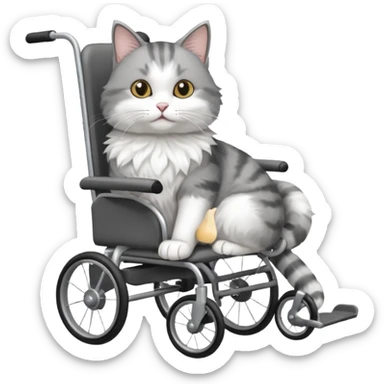 grey and white cat in a cat mobility wheelchair sticker