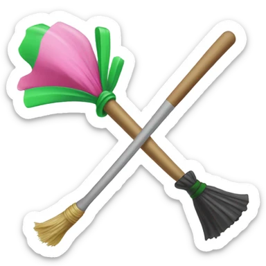 Pink wand duelling a green broom sticker