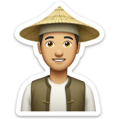 chinese man wearing rice paddy hat sticker