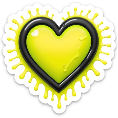 A neon yellow heart with black splashes inside the heart and The text UVP in the heart sticker