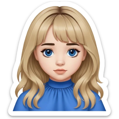 Sabrina carpenter with curtain bangs and wearing blue  sticker