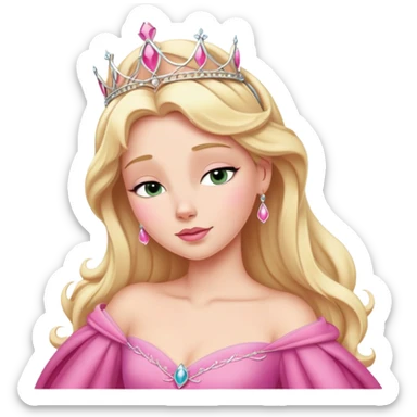Aurora Sleeping Beauty from hips up, iconic pink gown, blonde hair with tiara, minimal style but very recognizable sticker