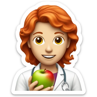 red hair nutritionist with apple sticker
