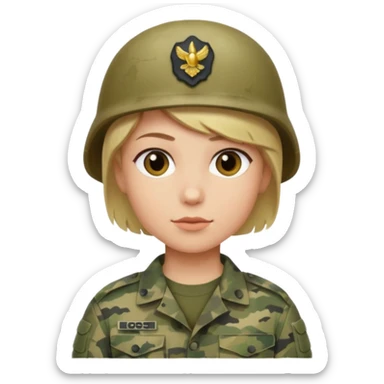 a soldier with short blonde hair in camo sticker