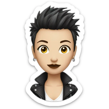 Punk female , read and black short hair, sticker