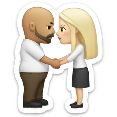 Chubby Dark tan male, bald with beard and mustache kissing a chubby white female with long straight platinum blonde hair  sticker