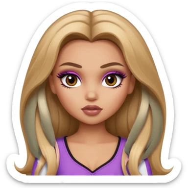 pretty bratz baddie, long darkblond hair, pretty makeup, long lashes, pretty brown eyes sticker