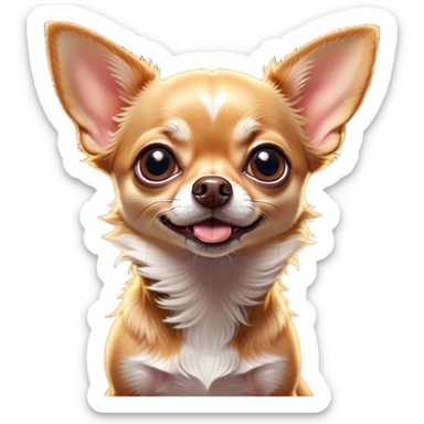 Cinematic Comical Fawn Short Haired Chihuahua Portrait Emoji, Head tilted dramatically with an exaggeratedly shocked or offended expression, short fawn fur with a sleek texture, wide, expressive dark eyes filled with exaggerated disbelief, Simplified yet hilariously expressive features, highly detailed, glowing with a slightly sassy glow, high shine, dramatic yet playful, stylized with an air of attitude, bright and endearing, soft glowing outline, capturing the essence of a sassy and over-the-top pup, so meme-worthy it feels like it could side-eye its way into internet fame instantly! sticker