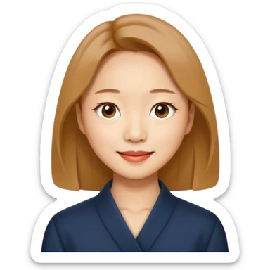 “Cartoon emoji of Gong Hyo-jin, long narrow face, sharp jawline, small almond eyes, high nose bridge, elegant smile, minimal makeup, refined aura” sticker