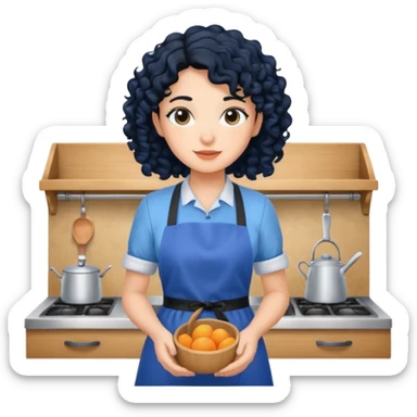 woman with curly black hair in blue apron sticker