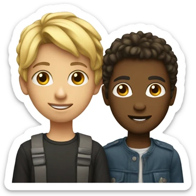 two young people taling sticker