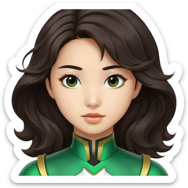 green Power Ranger Asian girl with dark brown wavy hair sticker