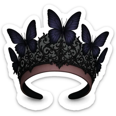 elegant butterfly crown with matte pink base, purple butterflies, gothic filigree, mysterious vibe, transparent background sticker