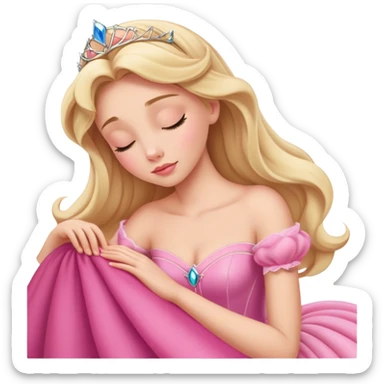 extremely simplified Aurora Sleeping Beauty, basic pink ball gown, simple blonde hair, absolute minimum details, slightly zoomed out view sticker