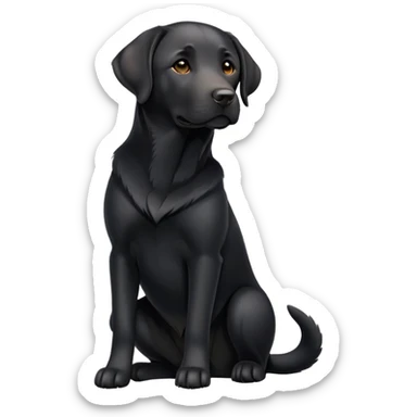 cinematic-[Labrador retriever]-realistic-full-body-sitting-emoji,-tail-resting-loosely-beside-its-paws,-head-tilted-dramatically, -sleek-[black]-fur,-simplified-yet-realistic-focused-features,-highly-detailed,-glowing-with-an-almost-sarcastic-glow sticker