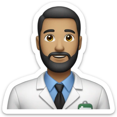A light-skinned, relatively tall, English-style man, with a medical uniform and a medium-shaded black beard, handsome black eyes, and a round figure. sticker