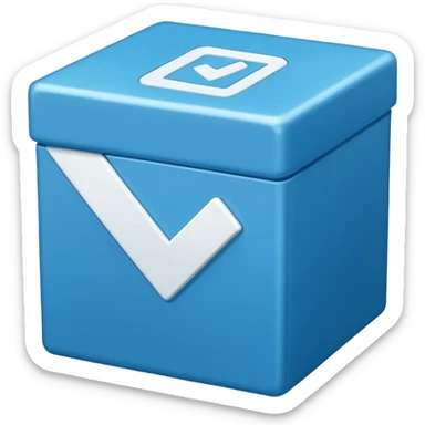 A blue box with a white cartoony checkmark in the middle sticker