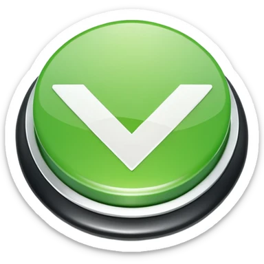 Green circular checkmark icon, white check symbol in center, glossy 3D button style, smooth surface, soft shadow, minimal design, centered composition, high resolution sticker