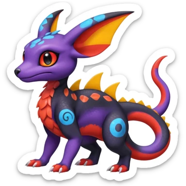 Cute Exotic Colorful Guilmon-Salandit-Umbreon-Fakémon-hybrid-creature (full body)  sticker