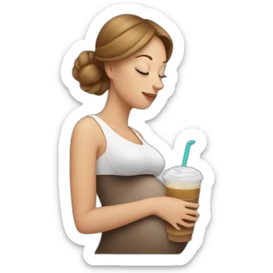 Pregnant white woman with iced coffee sticker