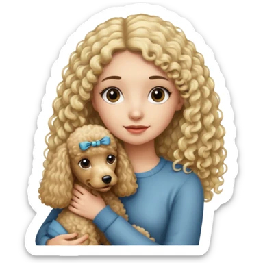 Ludo (ragazza mora capelli lisci lunghi) che abbraccia il suo cane leone (un barboncino biondo) sticker