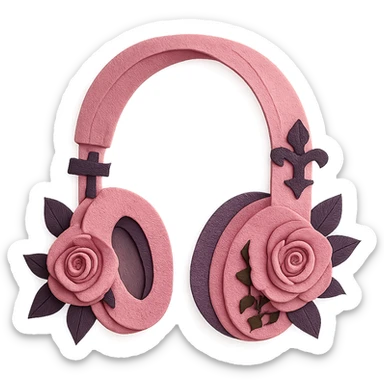 pink gothic headphones with layered paper roses and gothic motifs sticker