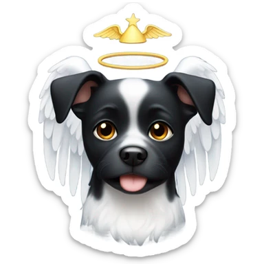 black dog with a little white and angel wings and halo sticker