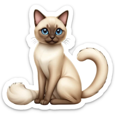 cinematic-[siamese cat]-realistic-full-body-sitting-emoji,-tail-curled-playfully-around-its-paws,-head-tilted-dramatically,-slek-[siamese]-fur,-simplified-yet-realistic-focused-features,-highly-detailed,-glowing-with-an-almost-sarcastic-glow sticker