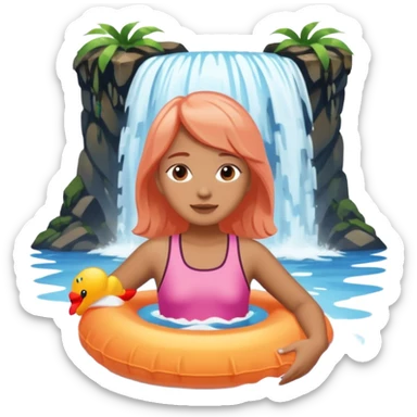 Girl in a peach colored floatie swimming underneath a waterfall sticker