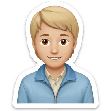 Brian Lackey from Mysterious Skin with brown eyes, dark blonde hair, light blue shirt, ivory jacket sticker