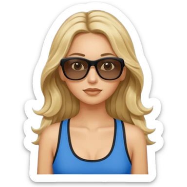 an olive tan woman with long, wavy blonde hair in a blue tank top wearing skinny black rectangular sunglasses sticker