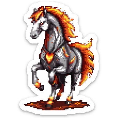 A fast-running fire horse made of embers, magma, and visible lava, with burning mane and ash particles sticker