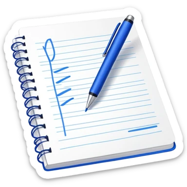 Close-up of a blue pen or pencil writing a bold checkmark on a notebook. Minimalist, modern style, with clean lines and emphasis on the checkmark sticker