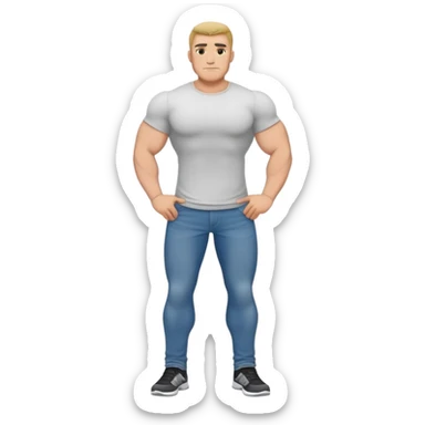 full body bulky male figure standing wearing casual clothes, muscular build, not overweight but not skinny, t-shirt and jeans sticker