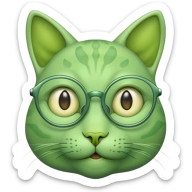 green alien cat with no fur, and spectacles sticker
