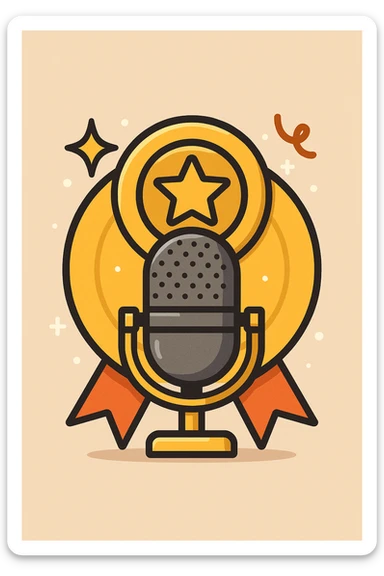 microphone icon representing an application achievement with celebratory badge or trophy elements sticker