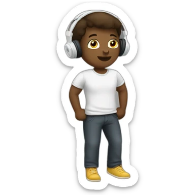 white student listening to music on class sticker