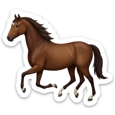 Make a brown horse emoji that has a white spot on head and deep dark brown legs up to knees, also make the tail and mane  a very very dark brown, also make the horse trotting sticker
