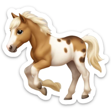 Piebald tricolor palomino yellow brown horse foal with dark brown spots baby running sticker