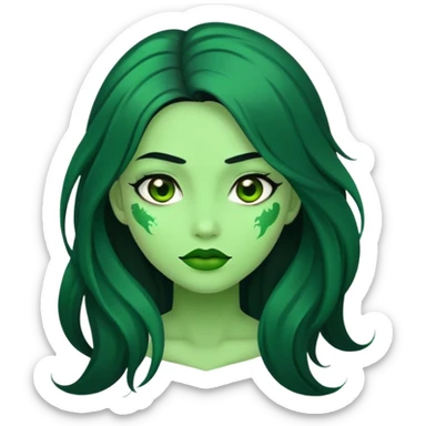 mulher zumbi de pele verde com cabelo preto longo  sticker